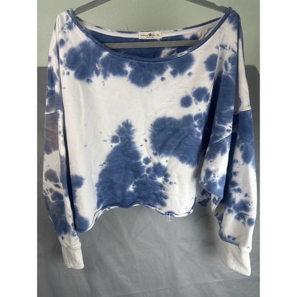 NATURAL LIFE Tops - EUC Natural Life Palmer Tie-Dye Cropped Sweatshirt Women's XL Blue White Goho